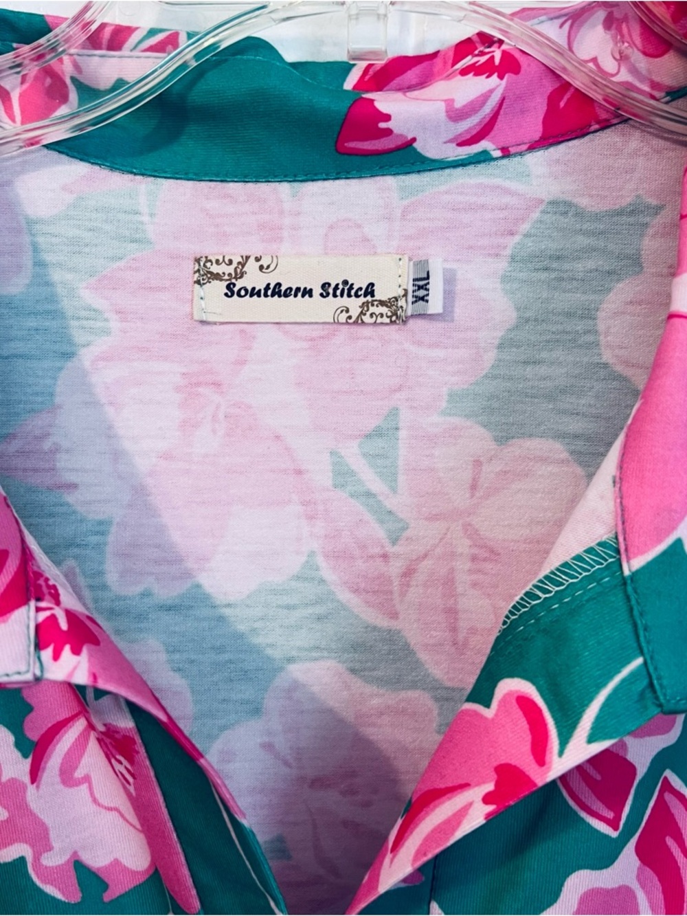 Southern Stitch Floral Pink & Teal Short Sleeve Dress XXL - Picture 5 of 9